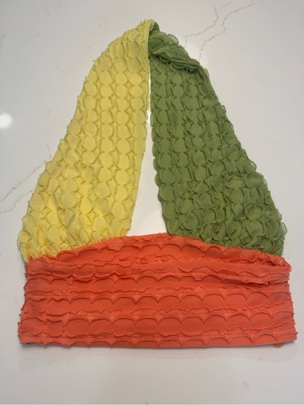 Orange, Yellow, & Green Textured Bandeau Halter Top